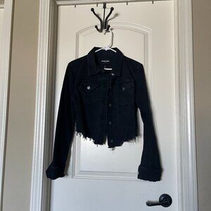 NWOT BLACK LABEL by C'est Toi Cropped Distressed Black Jean Jacket Large